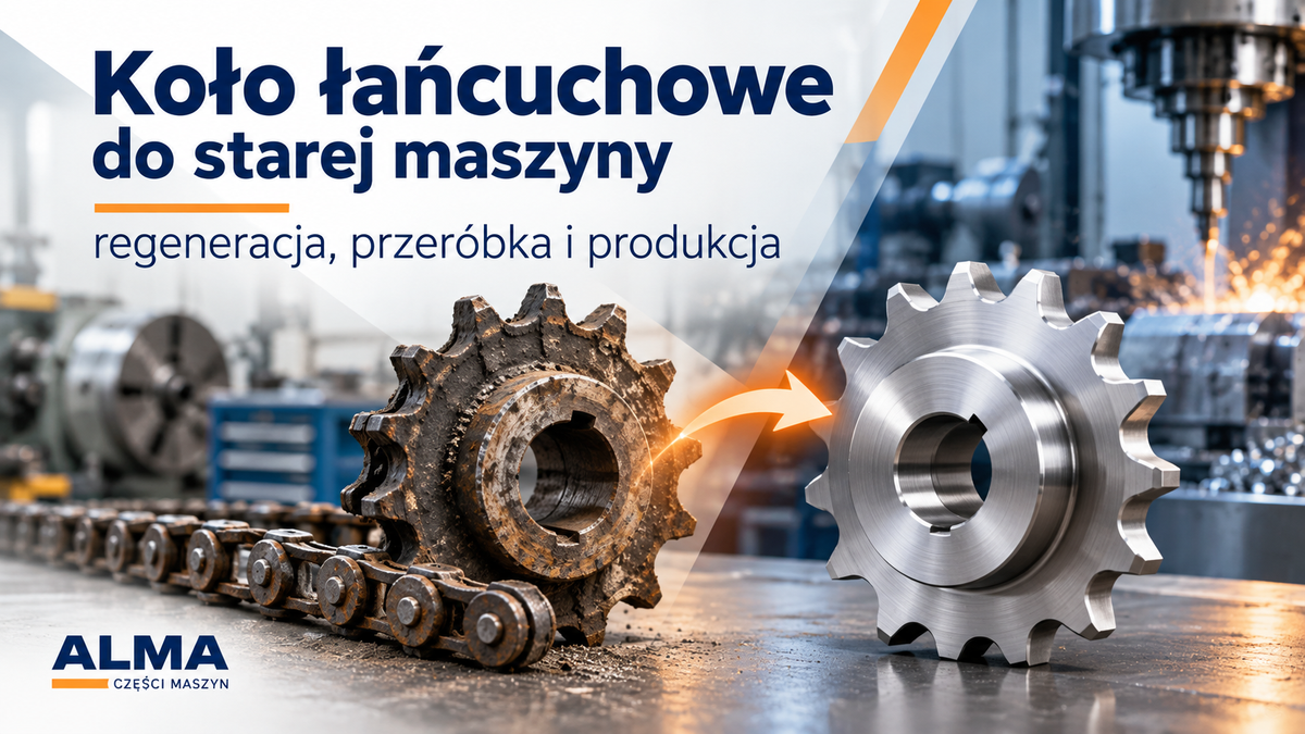 „Zużyte i nowe koło łańcuchowe – regeneracja, przeróbka i produkcja kół łańcuchowych ALMA Części Maszyn”
